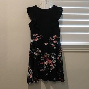 Black Floral Midi Dress with Flutter Sleeves